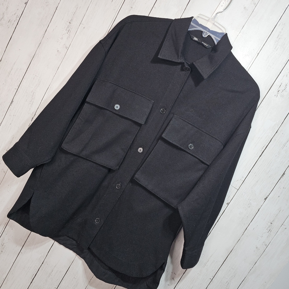 Zara Women's Black Heavyweight Jacket /Shacket  Pockets Button Front Size Small. - Picture 4 of 10